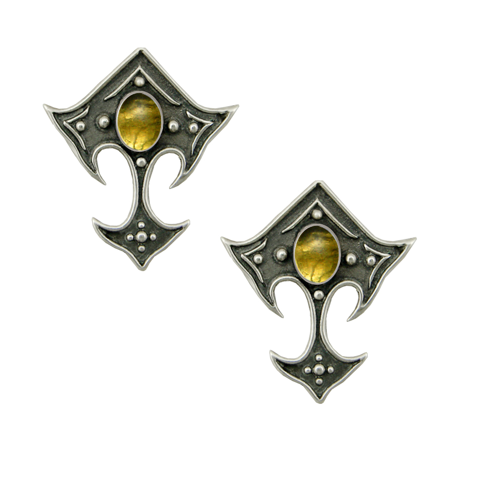 Sterling Silver Gothic Inspired Designer Drop Dangle Earrings With Citrine